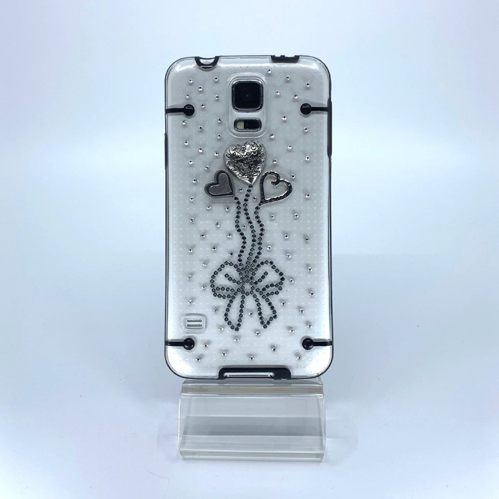 Galaxy S5 polycarbonate case. Unique Handmade. Silver, gray rhinestones